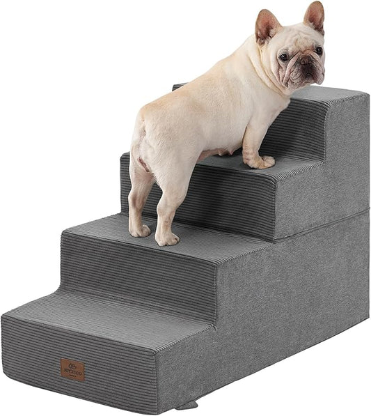 Joydeco Dog Stairs for Bed 20" H, 4-Step Pet Steps for Small Dogs and Cats, Dog Steps for High Bed, Non-Slip Balanced Ramp Indoor Pet Stairs, Gray