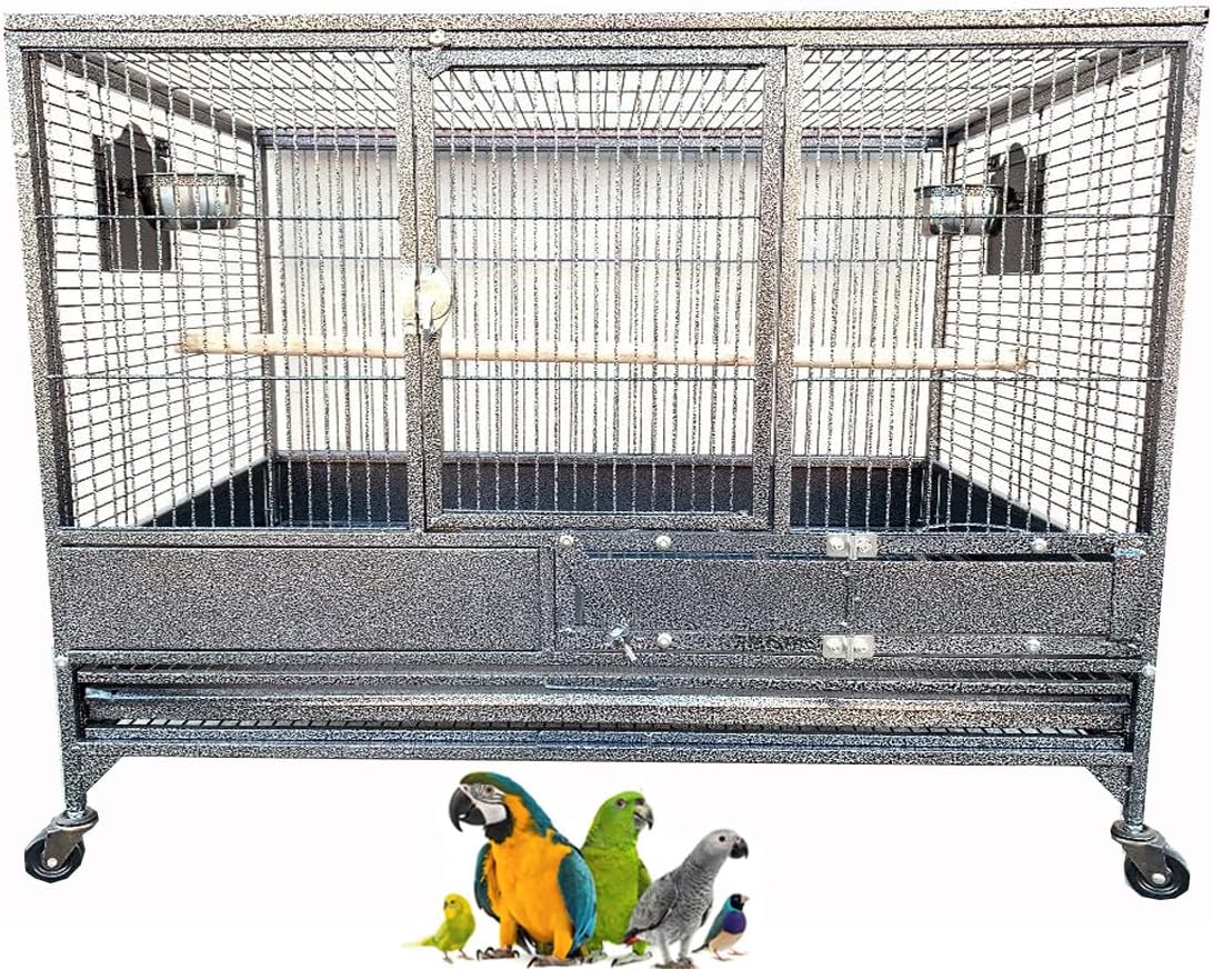 Extra Large Single Stacker Strong Heavy Duty Wrought Iron Breeder Parrot Aviary Bird Breeding Breeder Cage with Side Nest Breeding Doors On Wheels