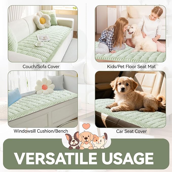 OTOB Dog Couch Covers for 3 Cushion Washable Non Slip Plush Pet Friendly Bed Mat Sofa Cover for Dogs, All Seasons Cozy Soft Fuzzy Furniture Protector Sofa Slipcovers (Matcha Green, 27.6" x 59.1")