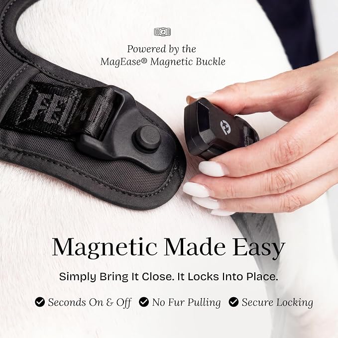 Fei & Eve Classic Dog Harness, MagEase Magnetic Buckle | 3-Point No-Pull Control, Dual Handle Support, 900D Nylon, Tactical Patch Panel, Heavy Duty, Small, Black