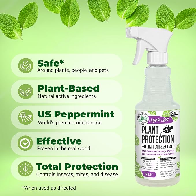 Mighty Mint Peppermint Oil Plant Protection Spray – Insect & Pest Control for Gnats, Spider Mites & Aphids – Plant-Based, Easy-to-Use - 16 oz