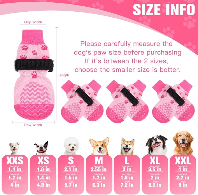 EXPAWLORER 6Pcs Anti Slip Dog Socks to Prevent Licking Paws, Dog Shoes for Hot Pavement, Double Sides Dog Boots & Paw Protectors Booties for Hardwood Floors with Grip Small Medium Large Senior Dogs, S