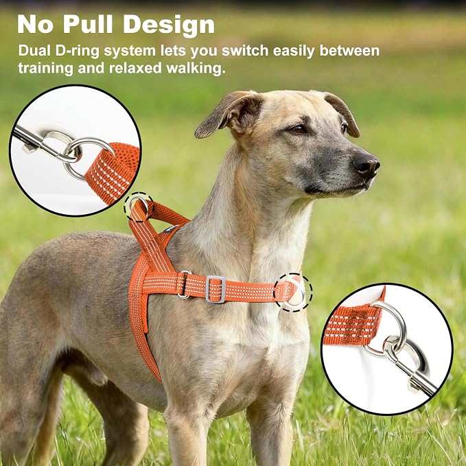 No Pull Dog Harness with Handle, Adjustable Soft Mesh Padded Vest | Reflective Walking Harness with Front Clip for Small Medium Large Dogs, Quick Fit No Escape for Training, Orange, XS
