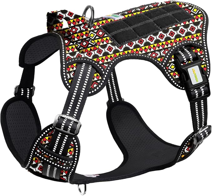 Homapet. Tactical Dog Harness with Dual Leash Attachment Points, Adjustable and Reflective Military Grade Dog Vest with Comfort Control Handle (Aztec, XXL)