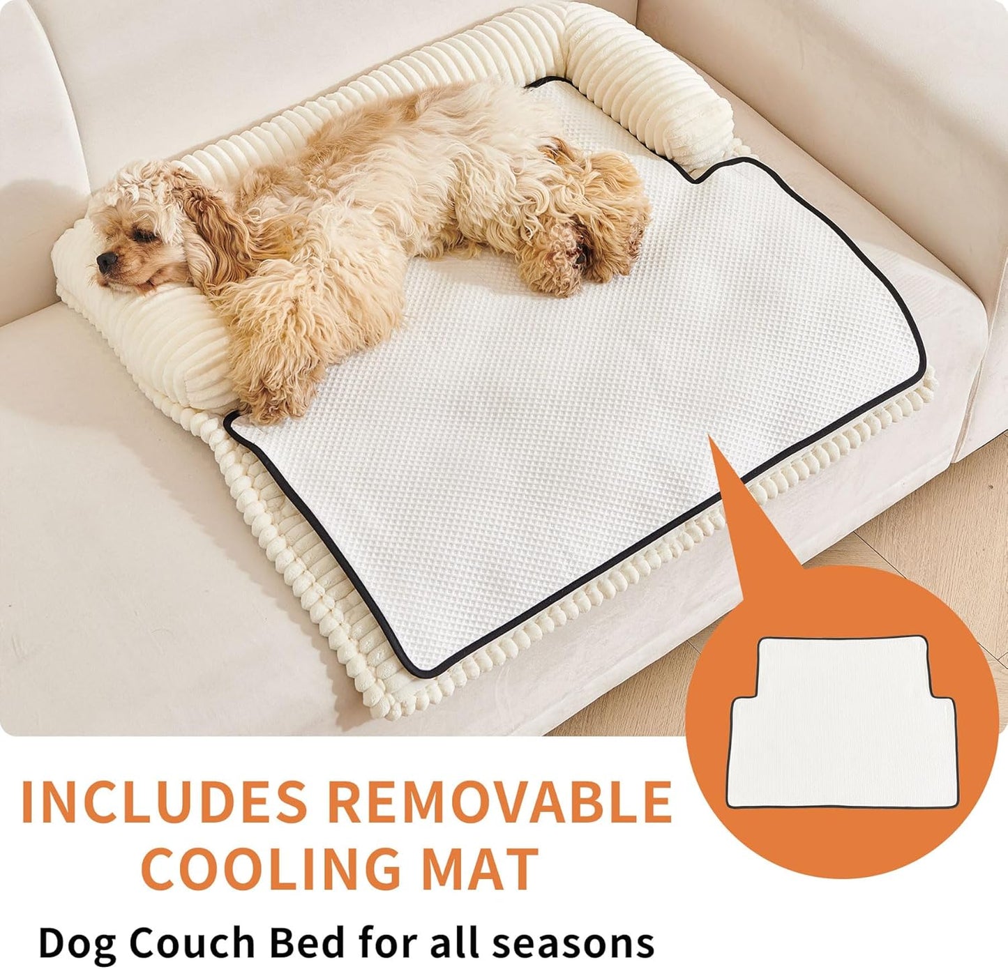 HAOMAIJIA Dog Couch Bed for Medium Dogs, Non Slip Pet Couch Covers for Sofa Thick Soft Washable Dog Couch Cover Protector All Seasons Universal Dogs and Cats Bed Mat (Off White, Medium)