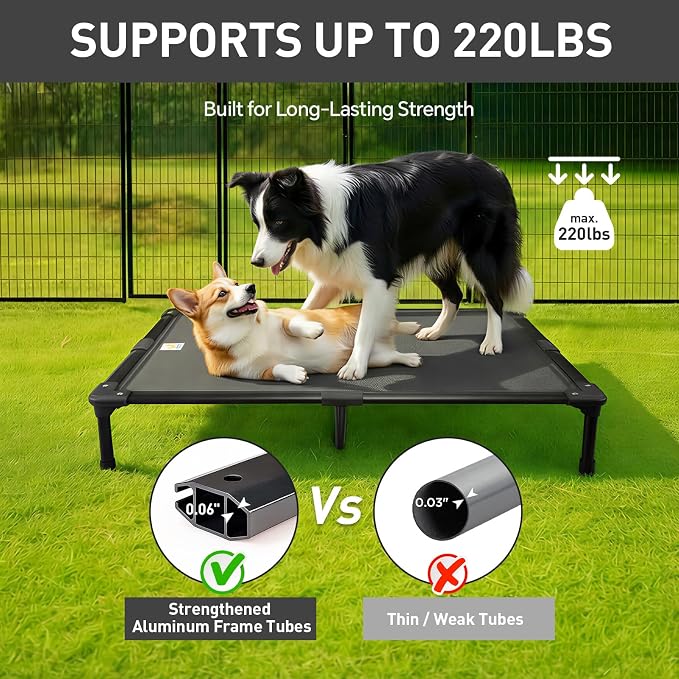 42'' Indestructible Outdoor Elevated Dog Bed for Large Dogs, Chew-Proof Pet Camping Raised Cot with Breathable Mesh - Durable Frame, Cooling Hammock Bed, Non-Slip Feet, Waterproof, Easy Clean