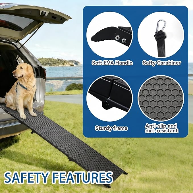 Dog Ramp for Car 71" X 17.6" Extra Long Folding Aluminum Pet Ramp | Extra-Long 71'' Ramp, For Large Dogs up to 250 LBS , High-Traction, Joint-Friendly, Foldable Dog Ramps, Fits SUV Truck Cars