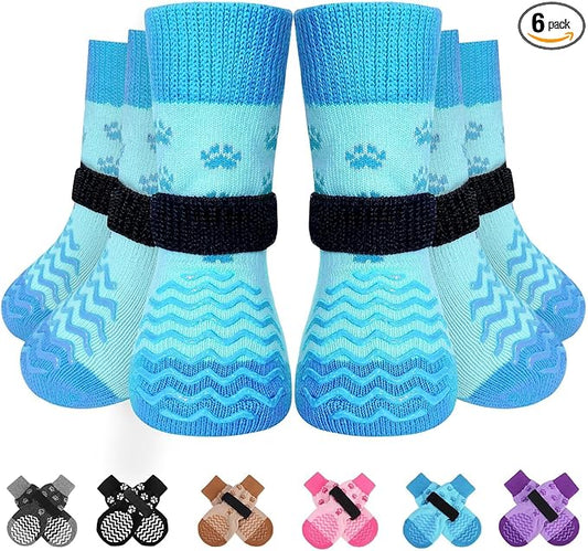 EXPAWLORER 6Pcs Anti Slip Dog Socks to Prevent Licking Paws, Dog Shoes for Hot Pavement Double Sides Dog Boots & Paw Protectors Booties for Hardwood Floors with Grip Small Medium Large Senior Dogs, M