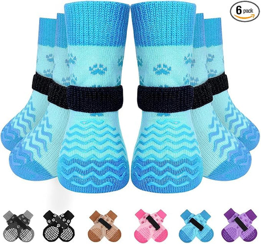 EXPAWLORER 6Pcs Anti Slip Dog Socks to Prevent Licking Paws, Dog Shoes for Hot Pavement Double Sides Dog Boots & Paw Protectors Booties for Hardwood Floors with Grip Small Medium Large Senior Dogs, XL