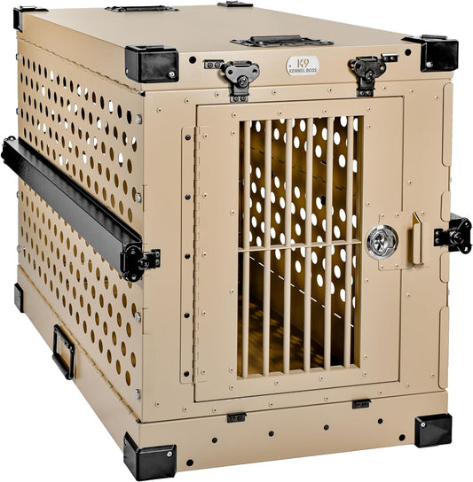 Heavy Duty Fully Collapsible Powder-Coated Aluminum Dog Crate - Medium (Tan)