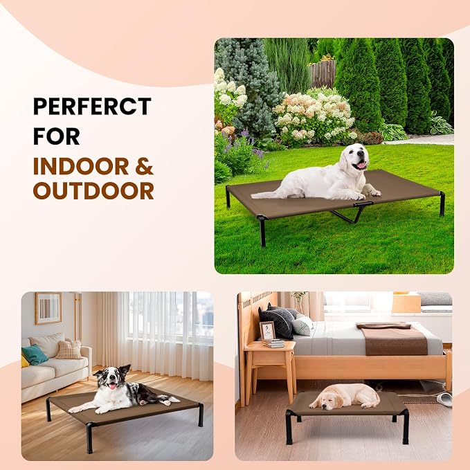 Elevated Dog Bed, Cooling Raised Pet Cot with Chew Proof Mesh Fabric and Steel Frame, Portable Dog Cot Bed with No-Slip Rubber Feet, 26 in