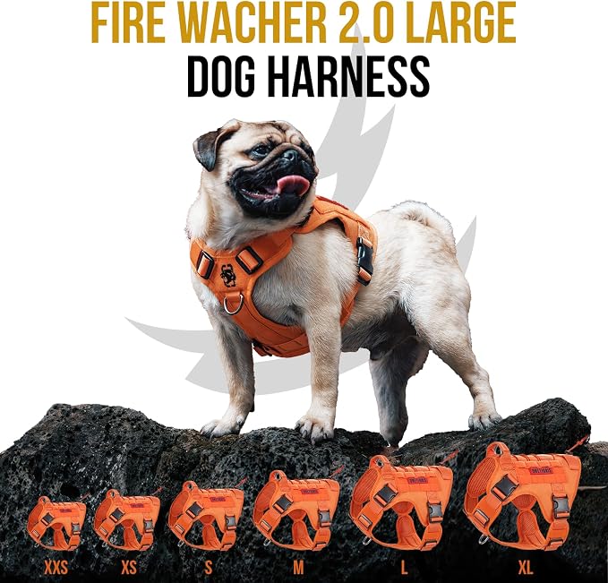 OneTigris Tactical Dog Harness Vest No-Pull Service Dog Vest for Large Dogs | 1000D Pullable Nylon, with Control Handle and Hook & Loop Panels, Easy On & Off, Adjustable for Walking Training Orange XL