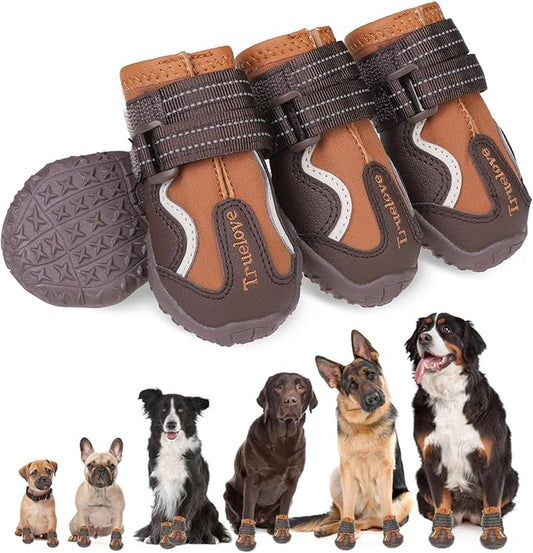 EXPAWLORER 4PCS Anti-Slip Dog Shoes - Waterproof Dog Booties & Paw Protectors with Reflective Straps for Outdoor Cold/Hot Pavement, Indoor Hardwood Floors, Winter Boots for Small Medium Large Dogs