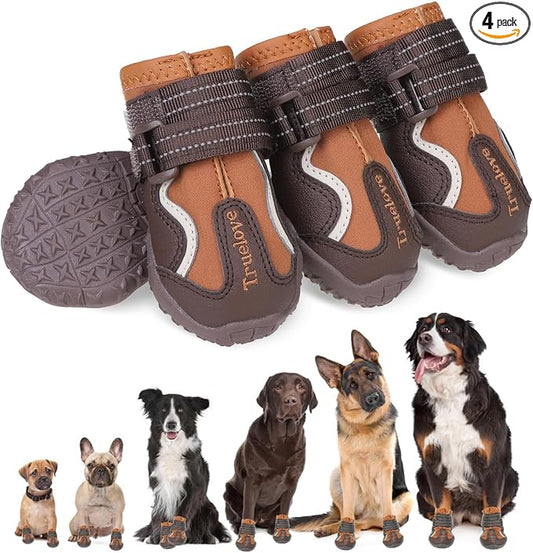 EXPAWLORER 4PCS Anti-Slip Dog Shoes - Waterproof Dog Booties & Paw Protectors with Reflective Straps for Outdoor Hot Pavement Hiking, Indoor Hardwood Floors, Winter Boots for Small Medium Large Dogs