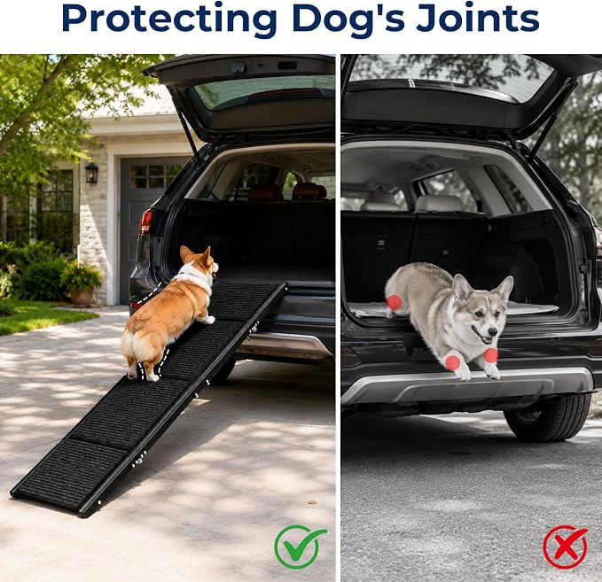 Dog Stairs for Car,70.8" L× 19.6" W Dog Ramp for Large Dogs with Non-Slip Surface,Portable Folding Pet Stairs/Steps for Car SUV & Truck,Dogs Ramp for High Beds & Couch,Up to 150LBS (Large)