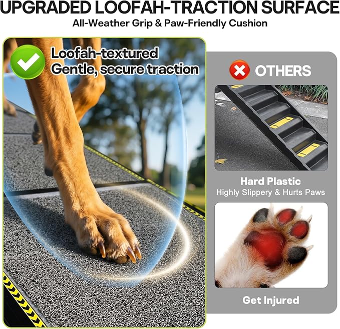 Upgraded Lightweight Dog Ramp for Large Dogs, 71" Long & 20" Extra Wide Telescoping Dog Car Ramp, Up to 250 LBS, Non-Slip Loofah Surface, Portable Outdoor Pet Ramps for Dogs to Get in SUV/Truck/Rv