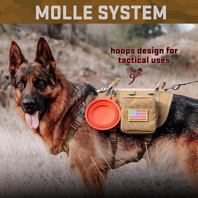 Forestpaw Tactical Dog Harness Collar Bungee Leash Set,S,Coyote Brown | Adjustable Fits 17-25" Chest,20-35 lbs,No Pull Control Military Style,Quick Release Buckle,Walking for Medium Dogs