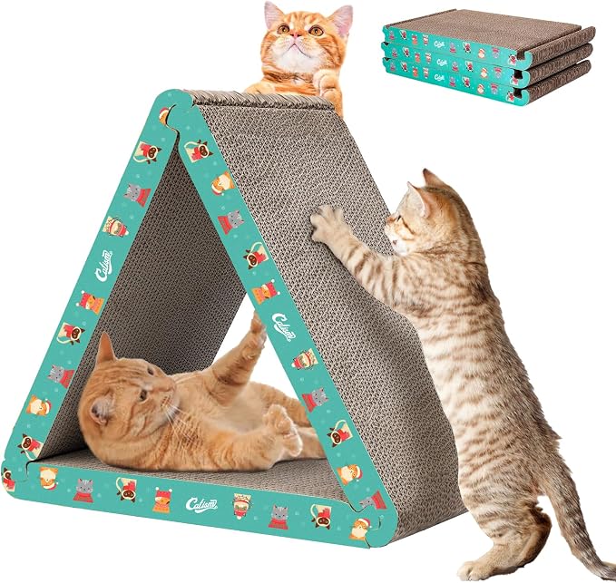 CATISM Cat Scratcher Cat Scratching Board - Foldable - Triangle, 6 Usable Sides Scratchers for Indoor Cats, Durable Recyclable Cats Cardboard Vertical(Pack of 3)