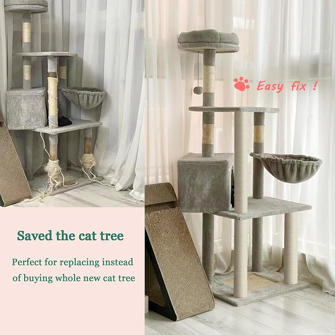 Cat Tree Replacement Post, 2 Pack 9.84in (Connectable to 19.7in/50cm) Cat Scratching Post with M8 Screws, Natural Sisal Cat Tower Parts for Cat Tree Repair
