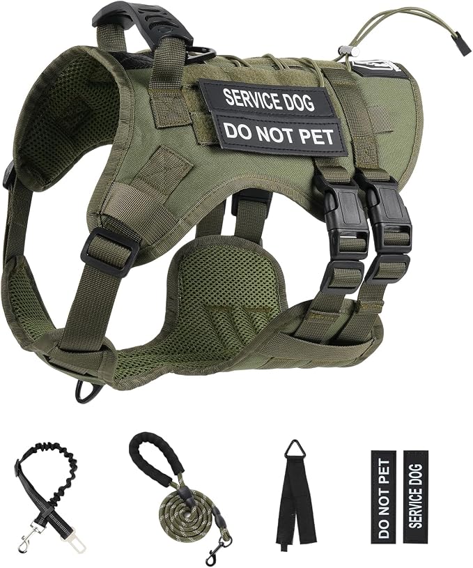No Pull Tactical Dog Harness Medium Sized Dog, Service Dog Vest, M,Green | Tactical Dog Vest Harness and Leash Set, Adjustable Military Service Dog Harness with Handle for Medium Large Dogs