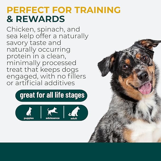 Momentum Carnivore Nutrition Freeze-Dried Chicken, Spinach & Sea Kelp Dog Treats & Cat Treats – Single-Ingredient Recipe, High-Protein, Grain-Free, Natural Superfood Blend – Made in USA – 3 oz Bag