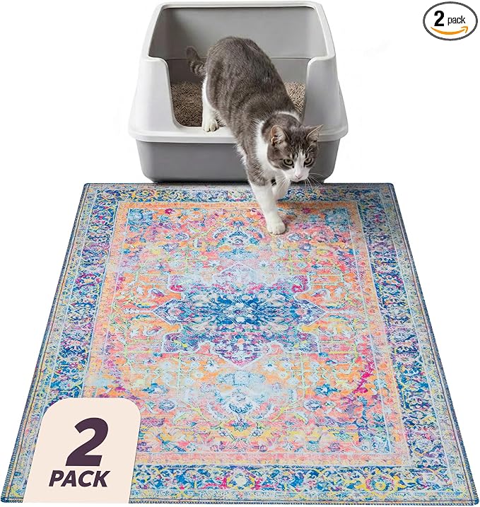 Lovewag Cat Litter Mat, Litter Box Mat, Marmalade Sunshine, 36x48, 2 Pack | Washable litter mat cover, kitty litter mat & cat mat for litter box, litter trapping mat, prevents tracking, multi-cat