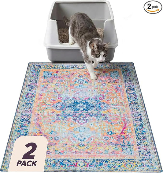 Lovewag Cat Litter Mat, Litter Box Mat, Marmalade Sunshine, 36x48, 2 Pack | Washable litter mat cover, kitty litter mat & cat mat for litter box, litter trapping mat, prevents tracking, multi-cat