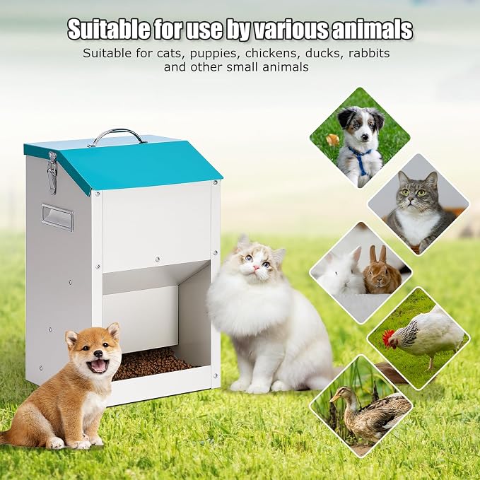 PKNYBZN Automatic Dog & Cat Feeder, 14L Outdoor Gravity Dog Feeder Use | Metal Automatic Feeder Cat Dry Food, Pet Feeding Station for Cats, Dogs and Other Small Animals