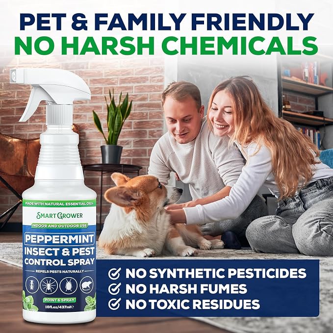 Peppermint Oil Spray for Insects, Pests, Rodents, Mice, Bugs, Spiders, Ants & Wasps - All Natural Pest Control Repellent for Home, Indoor, Outdoor, Garden, Maximum Strength, Ready-to-Use, 16 FL OZ
