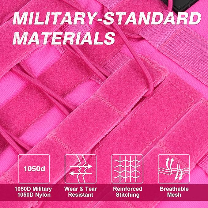 No Pull Tactical Dog Harness Small Sized Dog, Service Dog Vest, S, Pink | Tactical Dog Vest Harness and Leash Set, Adjustable Military Service Dog Harness with Handle for Medium Large Dogs