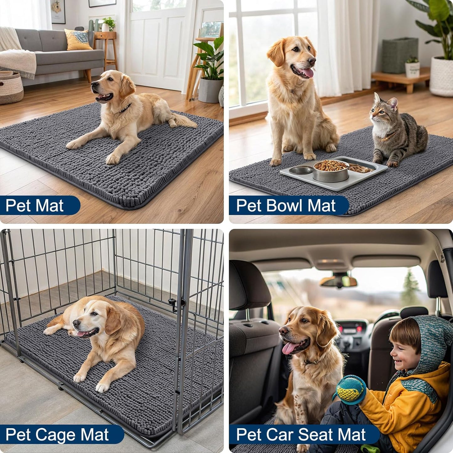 Smiry Dog Door Mat for Muddy Paws 30x20, Absorbs Moisture and Dirt Doormat, Non-Slip Washable Quick Dry Chenille Front Door Mat Indoor Entrance, Entryway Carpet for Inside Floor, Dark Grey