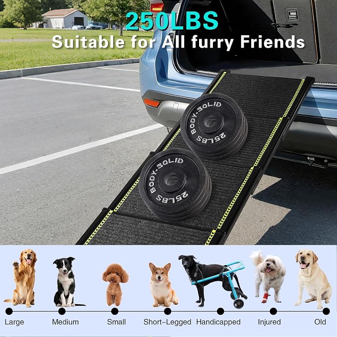 CypherX 79" Dog Ramp for Car SUV, Portable Folding Pet Ramp for Large Dogs | Gentle Incline Dog Car Ramp, Non-Slip Carpet Surface, Quad-Fold Ultra Portable Pet Stairs, Sturdy Aluminum Supports 250lbs