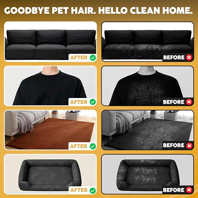 2 Pack Pet Hair Remover Gloves – Cat & Dog Fur Removal Mitt, Reusable Hair Cleaner Glove for Couch, Furniture, Clothes & Car Seats, Lint Cleaning Mitt, Animal Hair Remover Tool