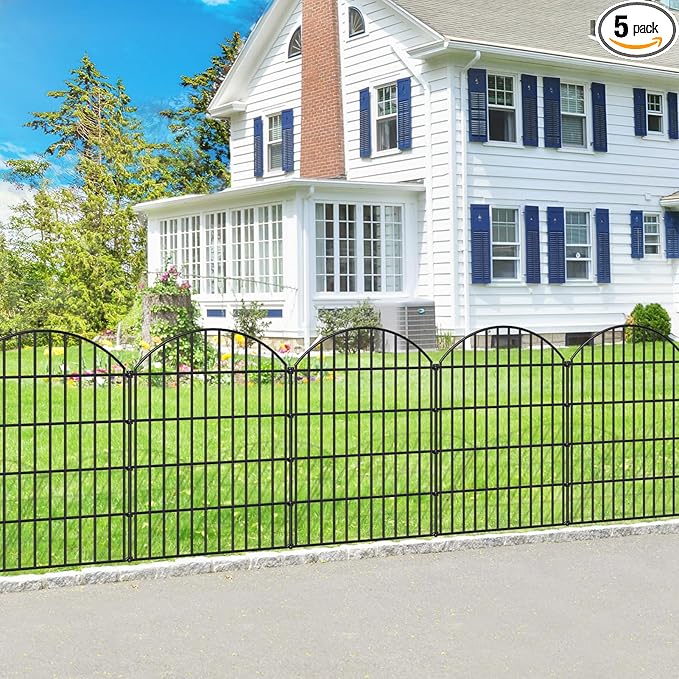 FOREHOGAR Metal Garden Fence 36in (H) x 11.7ft (L), 5 Panels +6 Stakes Dog Fence Border Fence Animal Barrier, No Dig Garden Fencing for Yard Flower Bed Lawn Patio Outdoor,CTW3605 Black