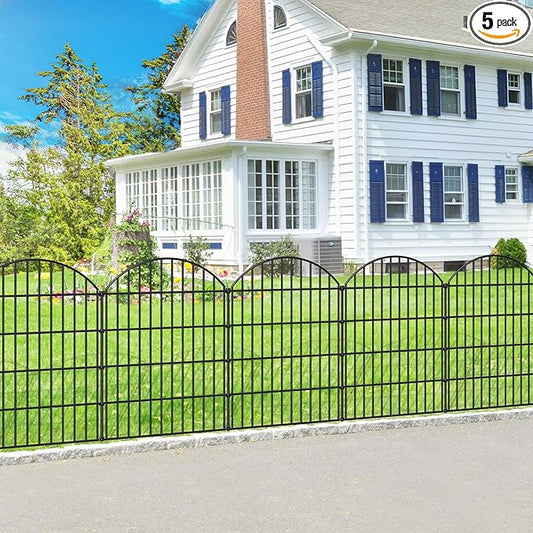 FOREHOGAR Metal Garden Fence 36in (H) x 11.7ft (L), 5 Panels +6 Stakes Dog Fence Border Fence Animal Barrier, No Dig Garden Fencing for Yard Flower Bed Lawn Patio Outdoor,CTW3605 Black
