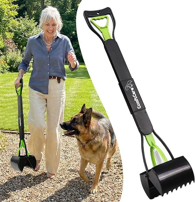 32" Long Handle Pooper Scooper – No Bending Required, Easy & Clean Pickup for Dog Owners, Comfortable Grip Heavy Duty Scoop for Yard, Grass & Walks