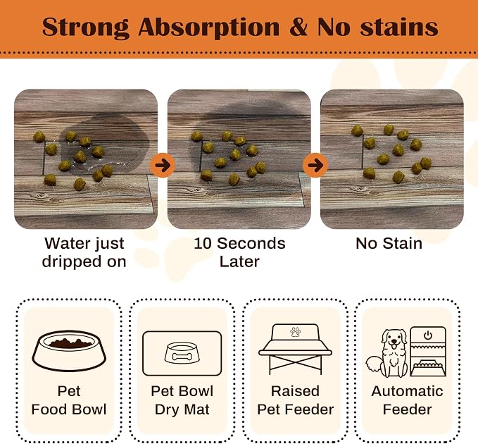 Pet Feeding Mat for Floors Cat Food Mat Waterproof Dog Food Mat and Water Absorbent Quick Dry Non Slip Mat for Cat Bowls