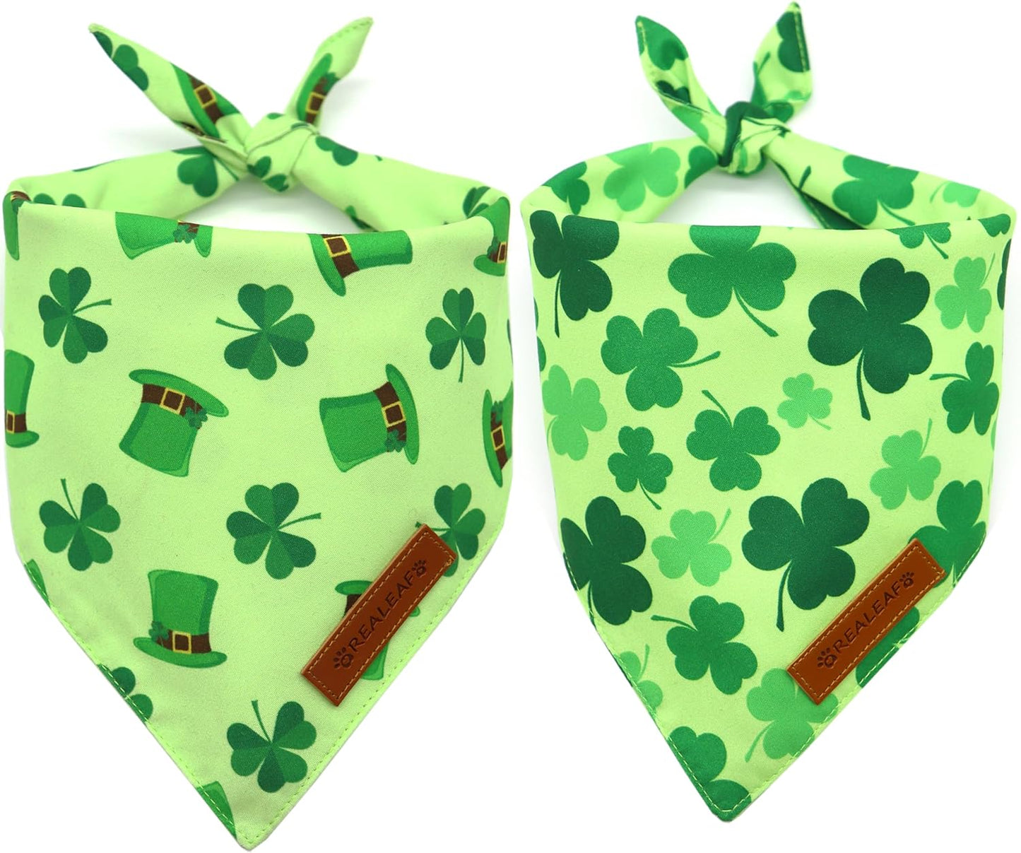 Realeaf St. Patrick's Day Dog Bandanas 2 Pack, Triangle Reversible Pet Scarf for Boys and Girls, Premium Durable Fabric, Holiday Bandana for Small and Medium Dogs (Small)