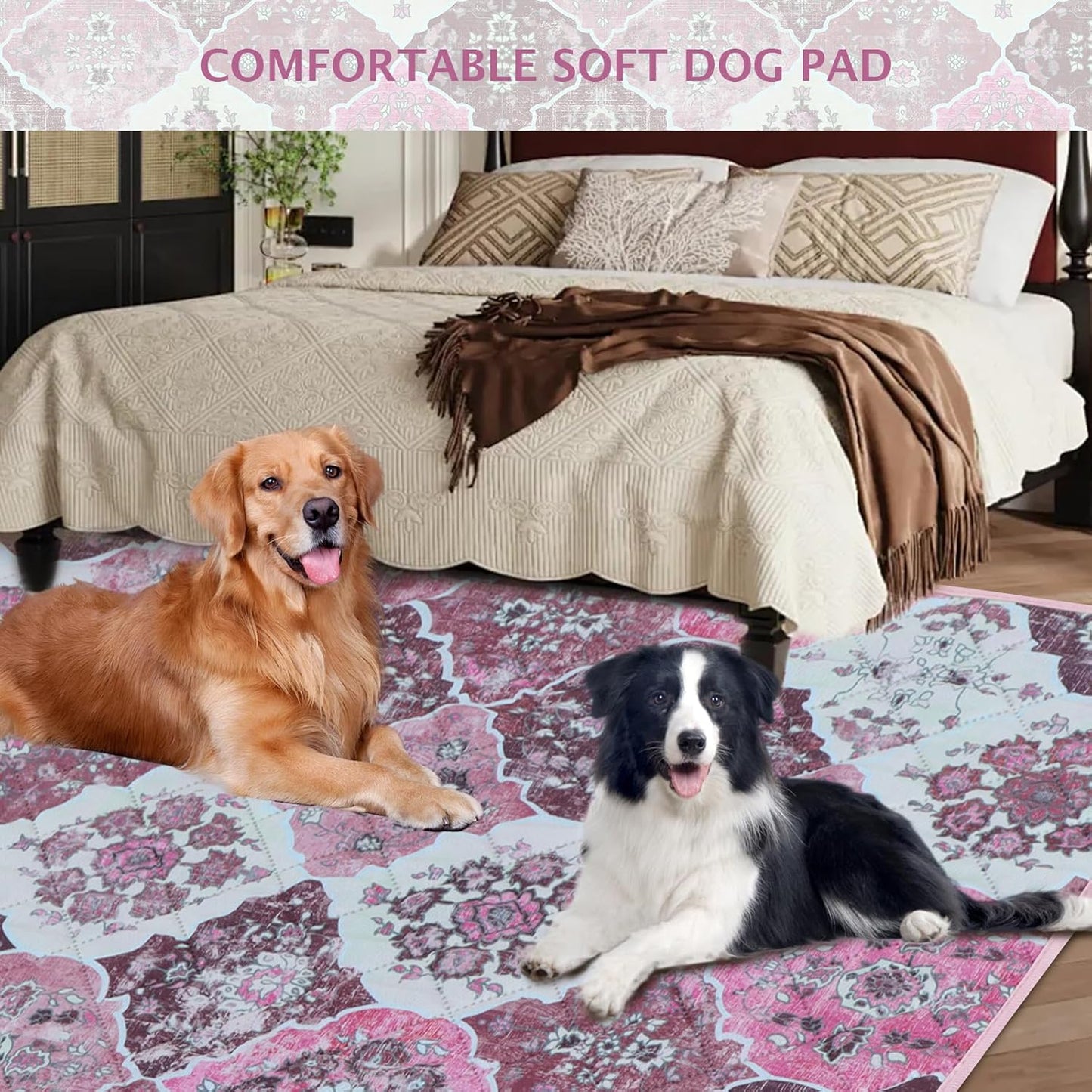 IEUUMLER Washable Pee Pads for Dogs, 2 Pack Reusable Pee Pads for Dogs Non-Slip Grip, Super Absorbent Waterproof Puppy Pads for Potty Training, Playpen, Crate, Whelping Box EU011 Pink, 36x48