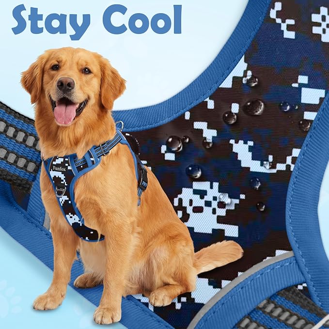Dog Harness No Pull, Adjustable Pet Vest Harness, Super Soft Material with Vertical Handle Easy Control, Reflective Night Walking, 2 Leash Clips for Small Sized Dogs, Mosaic Blue, S