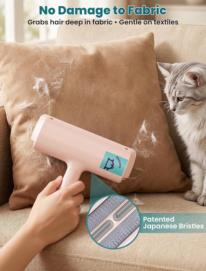 DELOMO Pet Hair Remover Roller: Reusable Lint Roller with Large Fur Bin - Portable Cat and Dog Hair Remover for Couch, Bedding, Car, Rugs & Furniture, Effective and Eco-Friendly, for Multi-Pet Homes