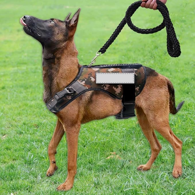 Reflective Tactical Dog Harness for Large Dogs, No Pull Heavy Duty Dog Vest Harness with Handle, Adjustable Removable Service Harnesses for Dogs, Camouflage, XL