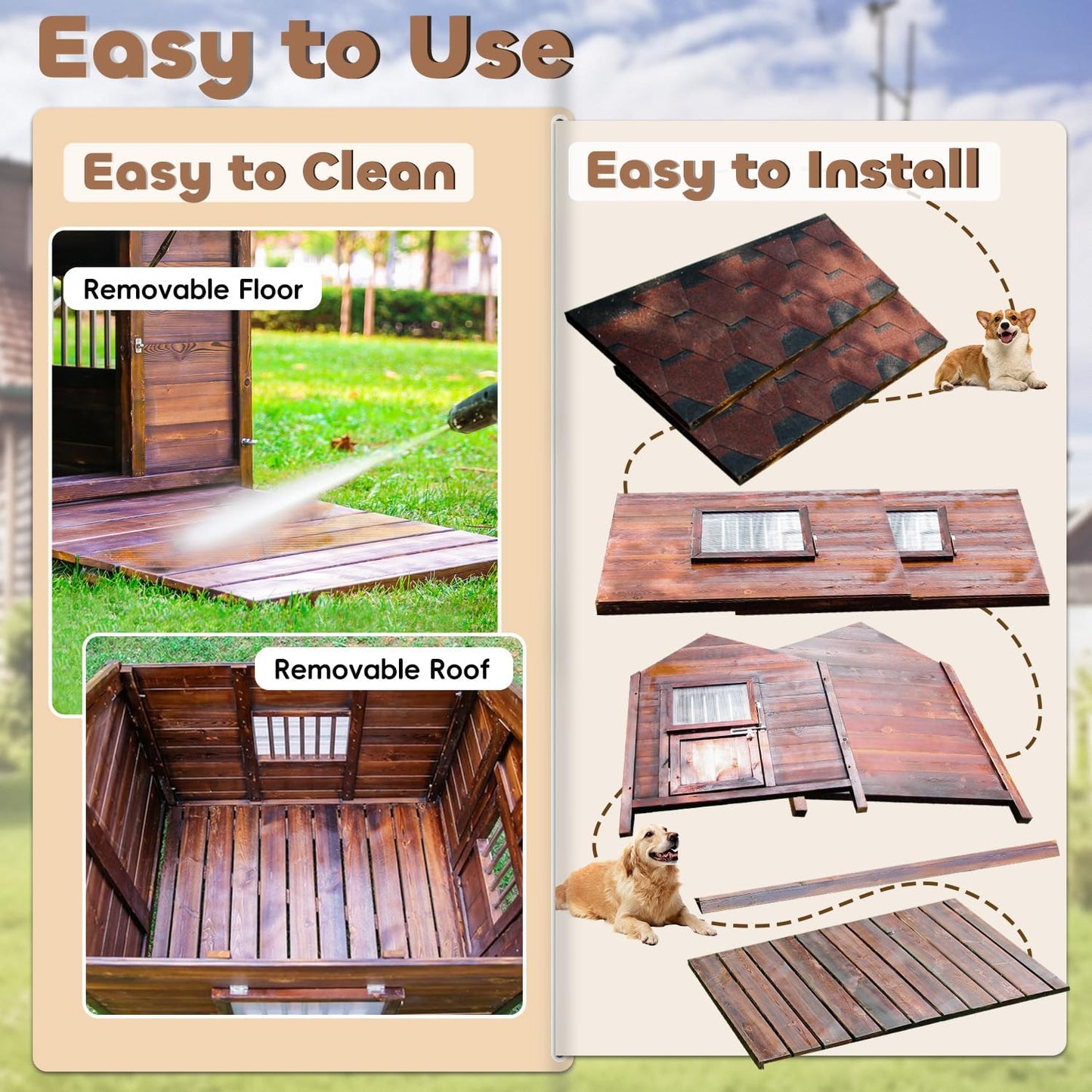 Dog House Outdoor for Large Breed Dogs with Removable Floor&Roof,Warm Big Dog Houses for Medium Dogs,Heavy Duty Indoor Pet House,5XL-68.11"(D) X 54.33"(W) X 58.27 "(H)