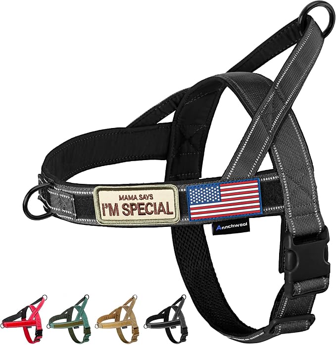 Annchwool No Pull Dog Harness with Soft Padded Handle,Reflective Strip Escape Proof and Quick Fit to Adjust Dog Harness,Easy for Training Walking for Small & Medium and Large Dogs(Black,M)