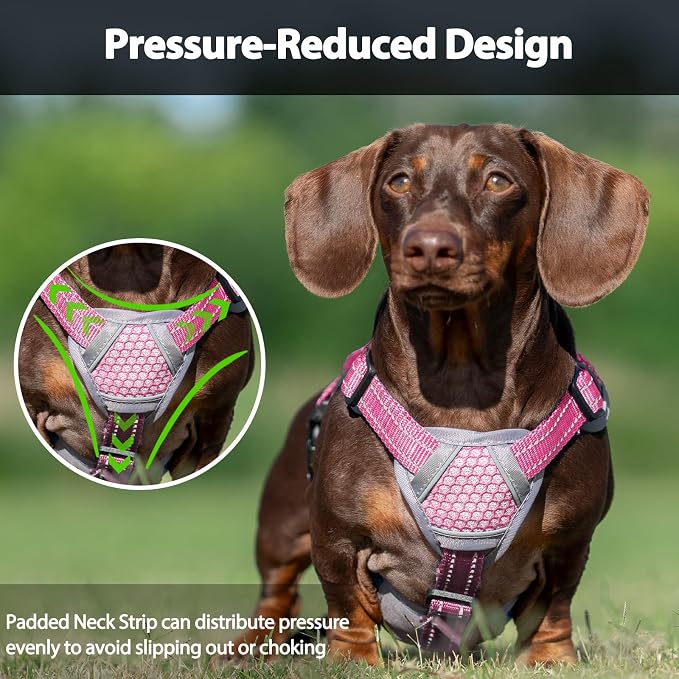 Escape Proof Dog Harness, Dachshund Harness, Reflective Dog Harness with Handle, Durable,Adjustable Vest for Small Medium Large Dogs Walking, Training, and Running Gear (Pink,XL)