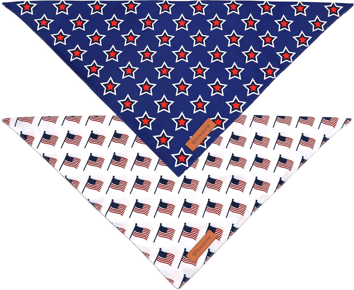 Realeaf American Flag Dog Bandanas 2 Pack, Triangle Reversible 4th of July Pet Scarf for Boy and Girl, Premium Durable Fabric, Patriotic Bandana for Small Medium Large and Extra Large Dogs (Large)