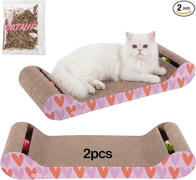 Rini 23.75" Modern Corrugated Cardboard Lounge Bed with Built-in Bell Toys and Catnip, Ergonomic Curved Sofa Scratcher for Indoor Cats, Mint/Green CSR1003E