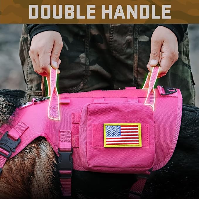 Forestpaw Tactical Dog Harness Pouches and Patches Set,L,Hot Pink | Adjustable Fits 27-40" Chest,70-140 lbs,No Pull Military Style Service Dog Vest for Daily Walking Training,Medium Large Dogs