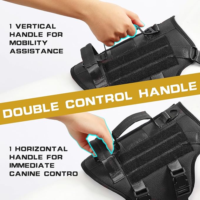 Service Dog Vest Harness for Large Dogs,No Pull with 3 Leash Clips,Tactical Working Vest with 4 Pet Patches,Reflective Oxford No Choke Pet Vest with Easy Control Handle for Walking Hiking Training