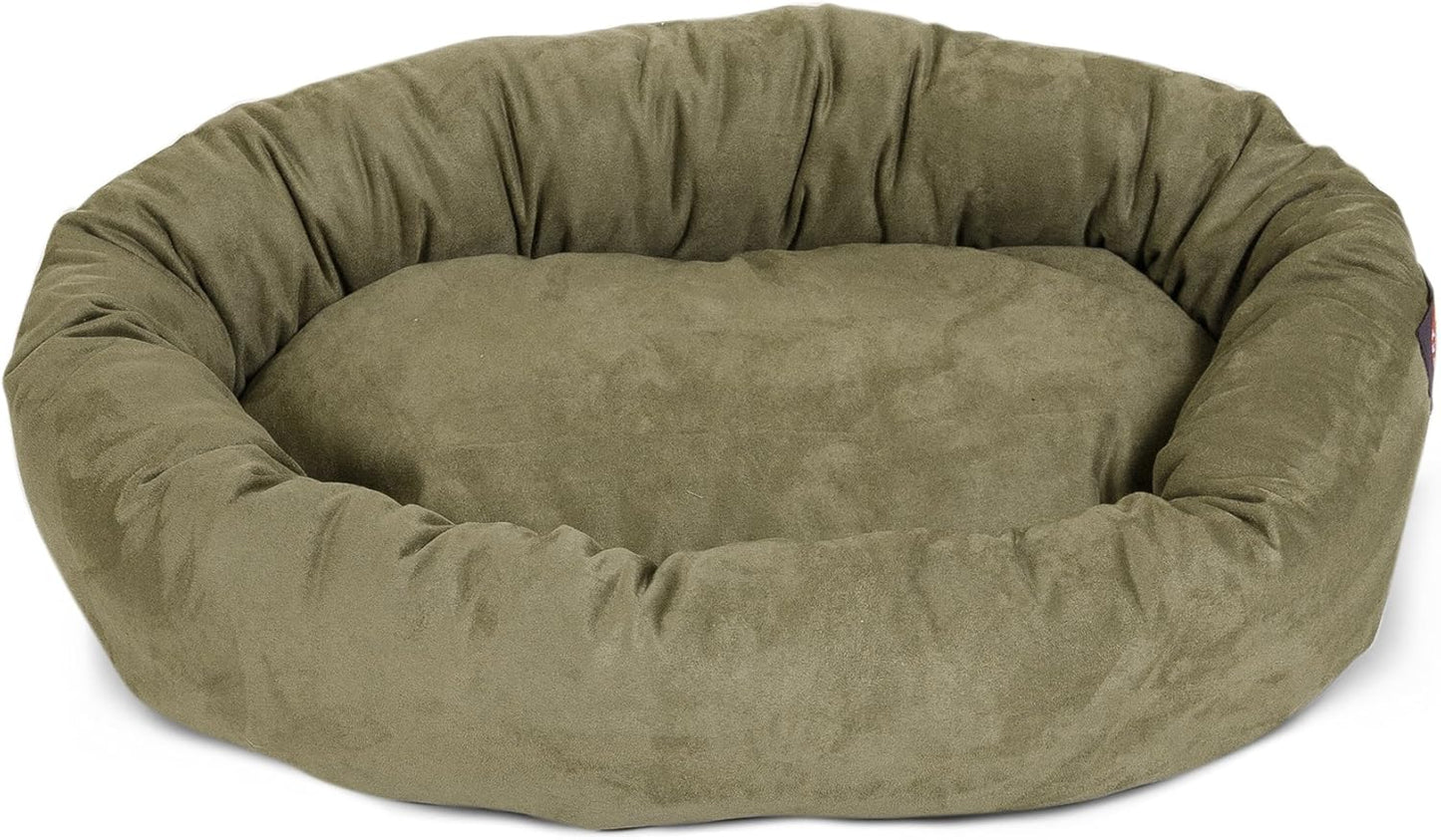 Majestic Pet 24 Inch Suede Calming Dog Bed Washable 24x19x7 (Inch) – Cozy Soft Round Donut Dog Bed with Spine Support for Dogs to Rest Their Head - Pet Bed Small – Sage